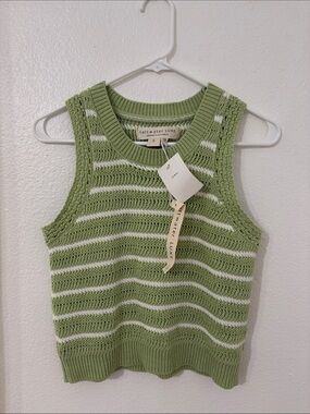 Anthropologie Soft Green & White Striped Knit Tank